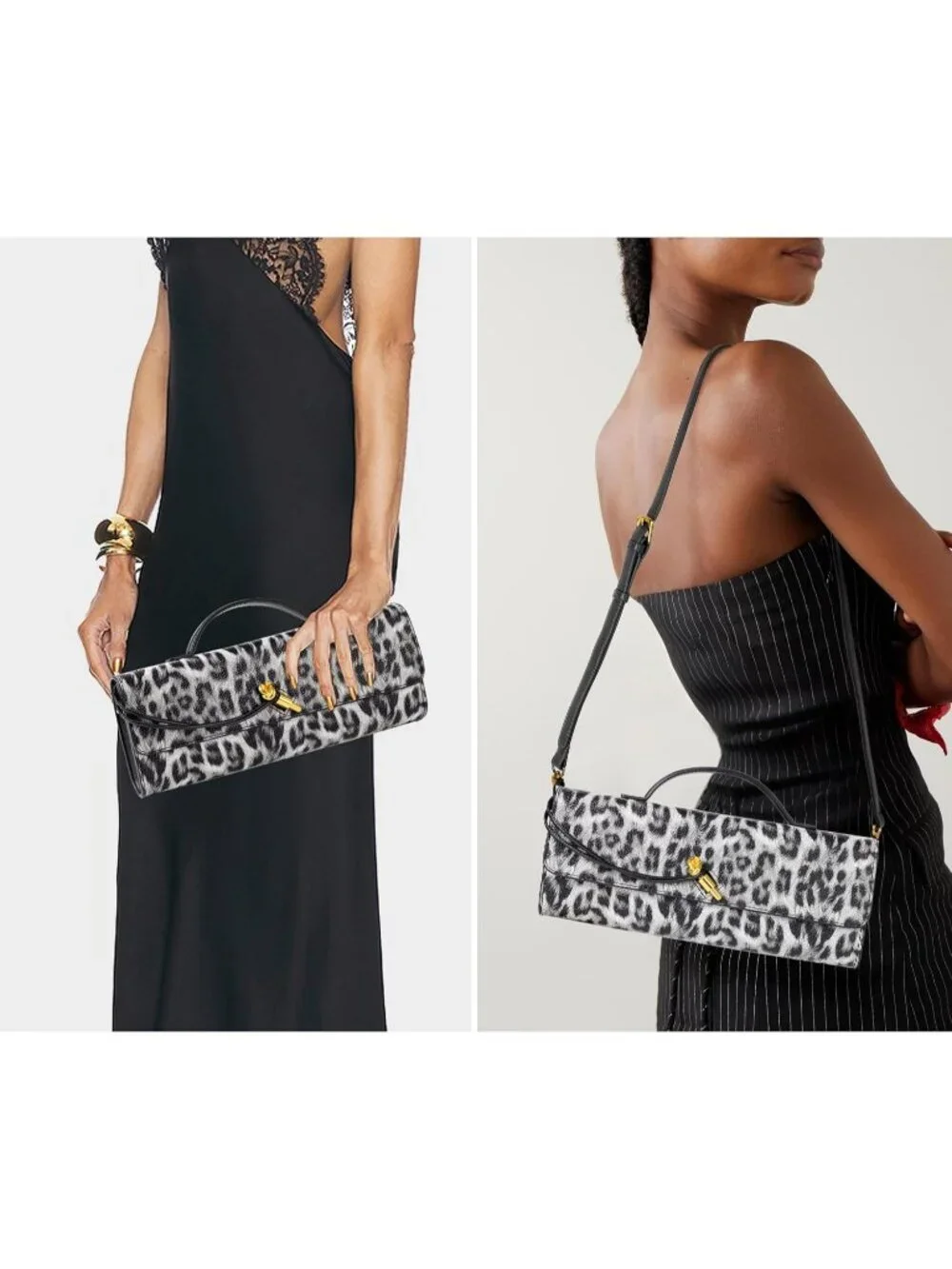 Women Snow Leopard Leather Suede Woven Clutch Purse For Evening Crossbody Bag